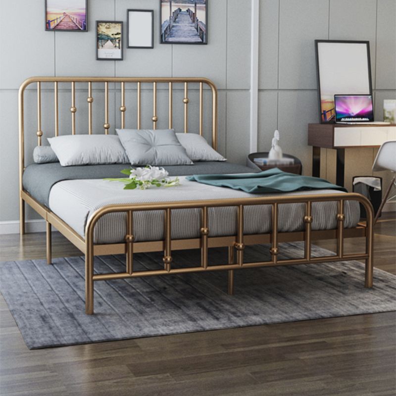 Glam Slat Bed Rectangular Spindle Headboard with Metal Legs Bed