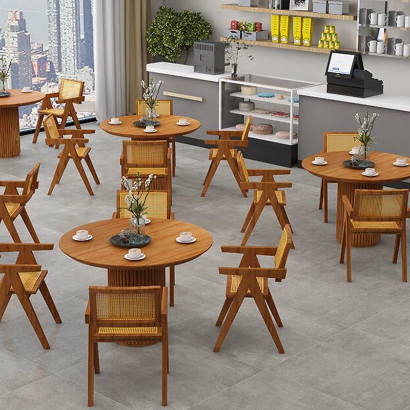 Modern Pedestal Casual Dining Table Solid Wood Round Dinner Room Kitchen Table