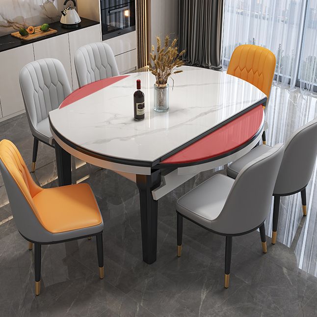 Modern Round Dining Table Sintered Stone Drop Leaf Dinner Table for Dining Room