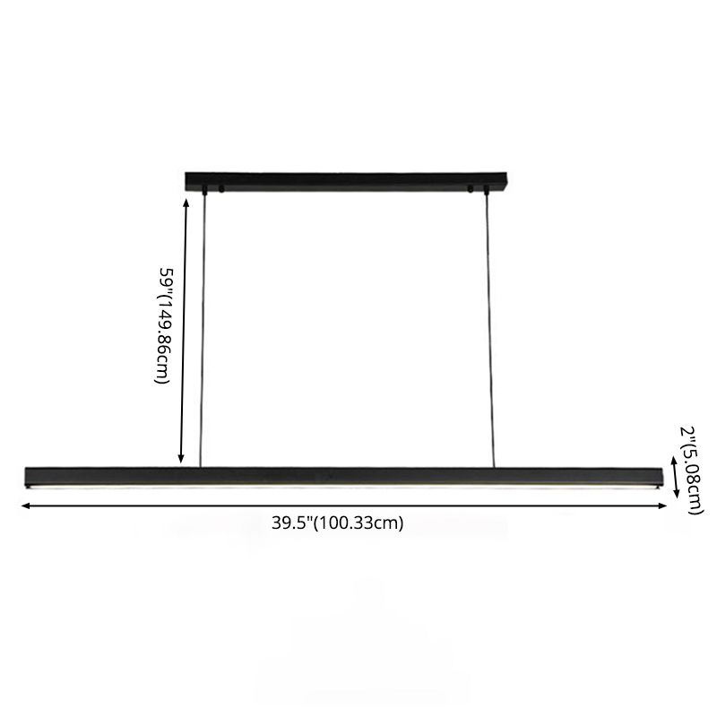 Black Long Strip Minimalism LED Island Light Aluminum + Walnut Nordic Style Suspension Lighting Fixture for Dining Room