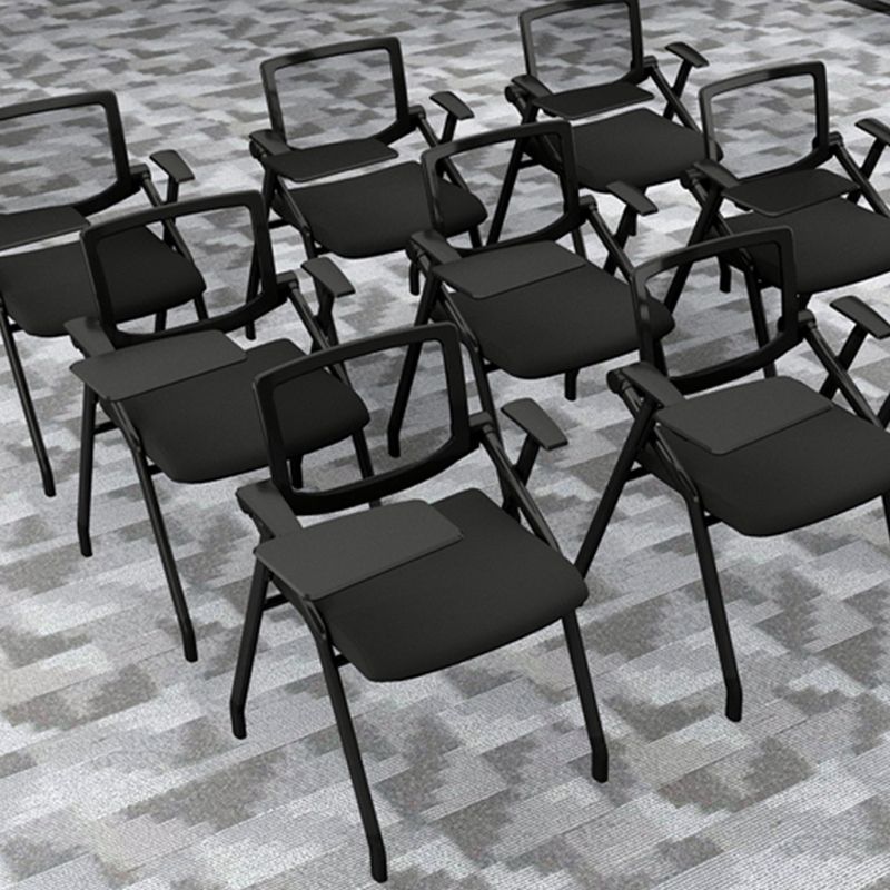 Modern Folding Conference Chair Black Frame and Seat Chair with Fixed Arms