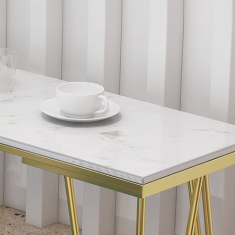 Rectangle Pub Table Glam Faux Marble Top Bar Table for Cafe and Breakroom