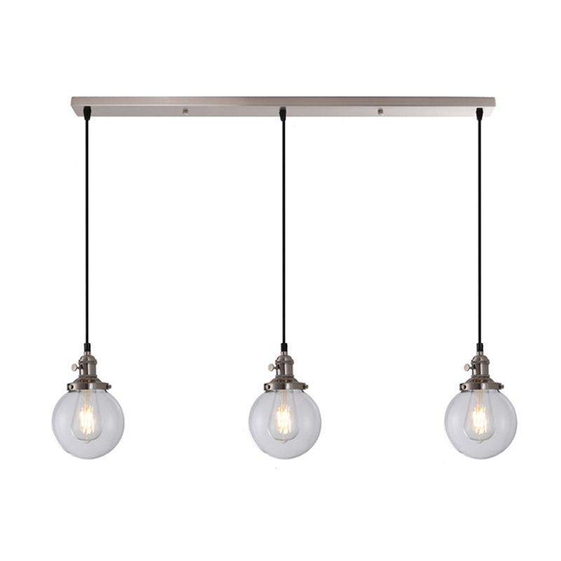 Lampada a sospensione del globo di ferro elettroplate in vetro a 3 luci a 3 luci in stile retrò industriale