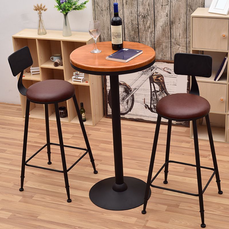 1/3 Pieces Industrial Iron Bar Table Set Round Bistro Set with Pine Wood Top