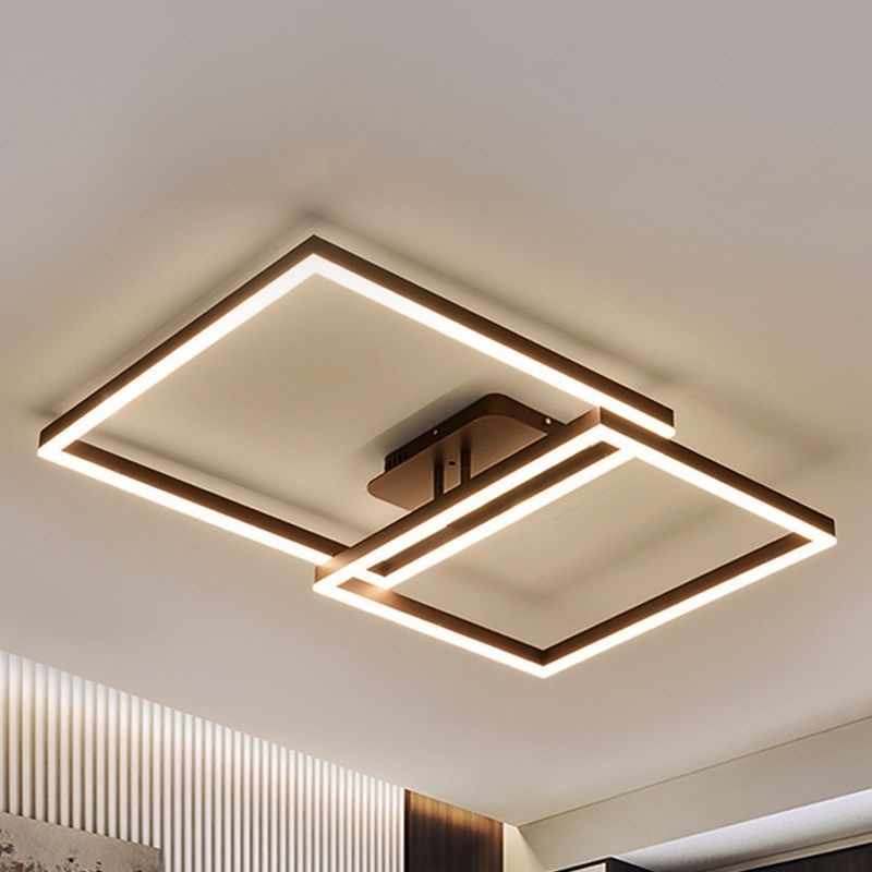 Modern Rectangular Acrylic Semi Flush Light LED 1/2/3 Lights Brown Ceiling Mounted Fixture in Warm/White/Natural Light, 16"/23"/29" Wide