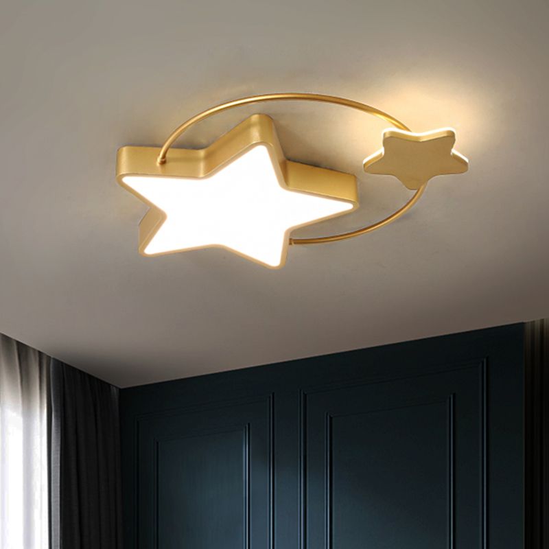 Star Metallic Flush Light Fixture Modern LED Gold Ceiling Flush Mount for Sleeping Room