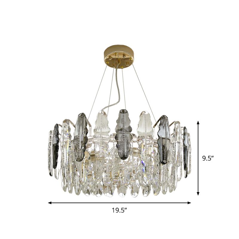 Modernist 2 Tiers Suspension Lighting 6 Heads Clear and Smoke Gray Crystal Chandelier Light
