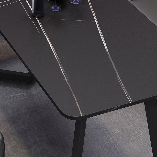 Industrial Dining Table Black Sintered Stone Table with Metal Base for Dining Room