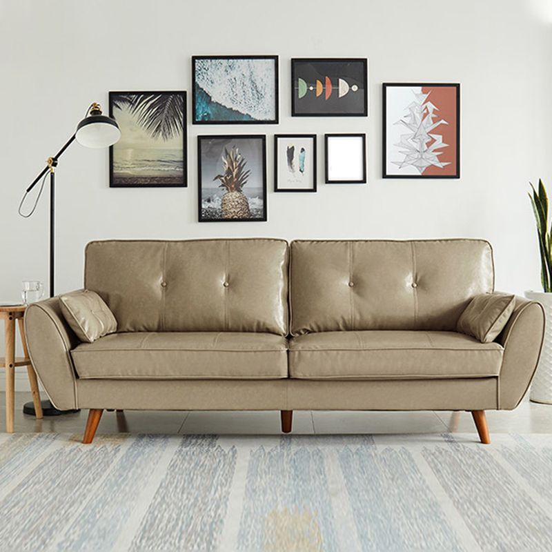 33.46" H Faux Leather Flared Arm Sofa with 2 Pillows Tufted Back Sofa