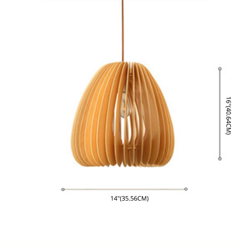 Beige Wood Slatted Hanging Light Chinese Style 1 Light  Restaurant Ceiling Pendant Lamp