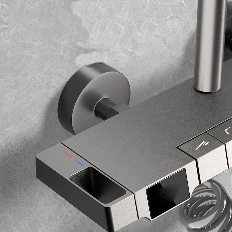 Wall Mounted Modern Square Metal Shower Brass Shower Head Shower Faucet in Gray