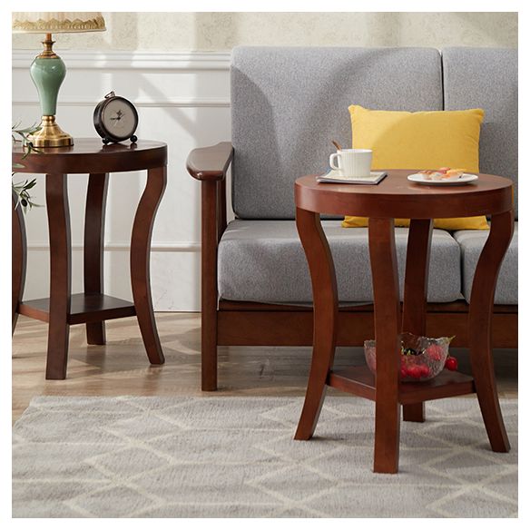 Traditional Round Wood Top Side Table 23.6"tall 4 Legs End Table with Shelf