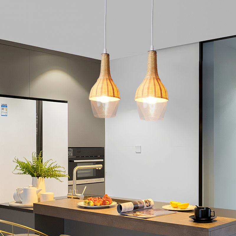 1 Lampenkuppel/Jar -Anhänger Beleuchtung Moderne Bambus Hängende Leuchte in Holz für Esszimmer