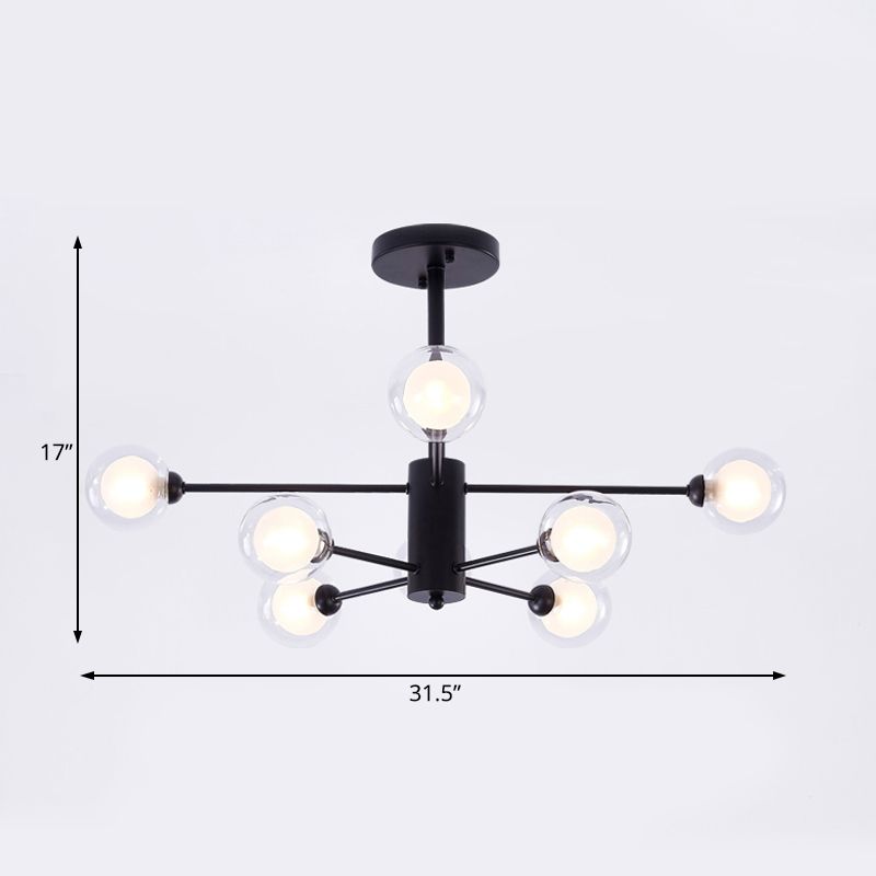 Black Crossed Lines Chandelier Light Contemporary 7 Lights Clear Glass Hanging Ceiling Light