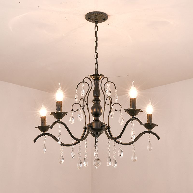 Traditional Candelabra Chandelier Metallic Hanging Pendant Light with Crystal Decoration