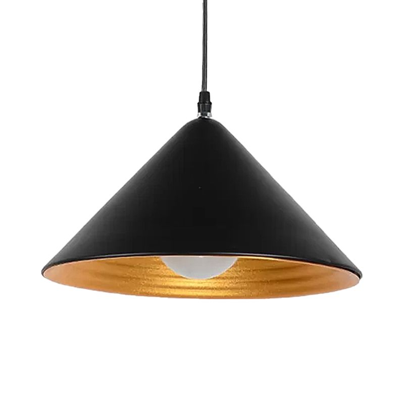 12.5"/16.5" Wide Contemporary Metal Ceiling Lamp Cone Shade with Gold Ripple Inside Black/White Dining Room Hanging Pendant Light