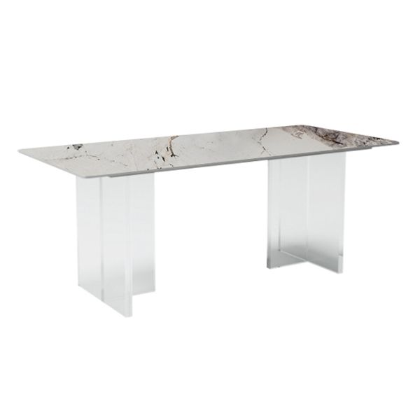 Modern Sintered Stone Dining Table Double Pedestal Table with Acrylic Base for Home