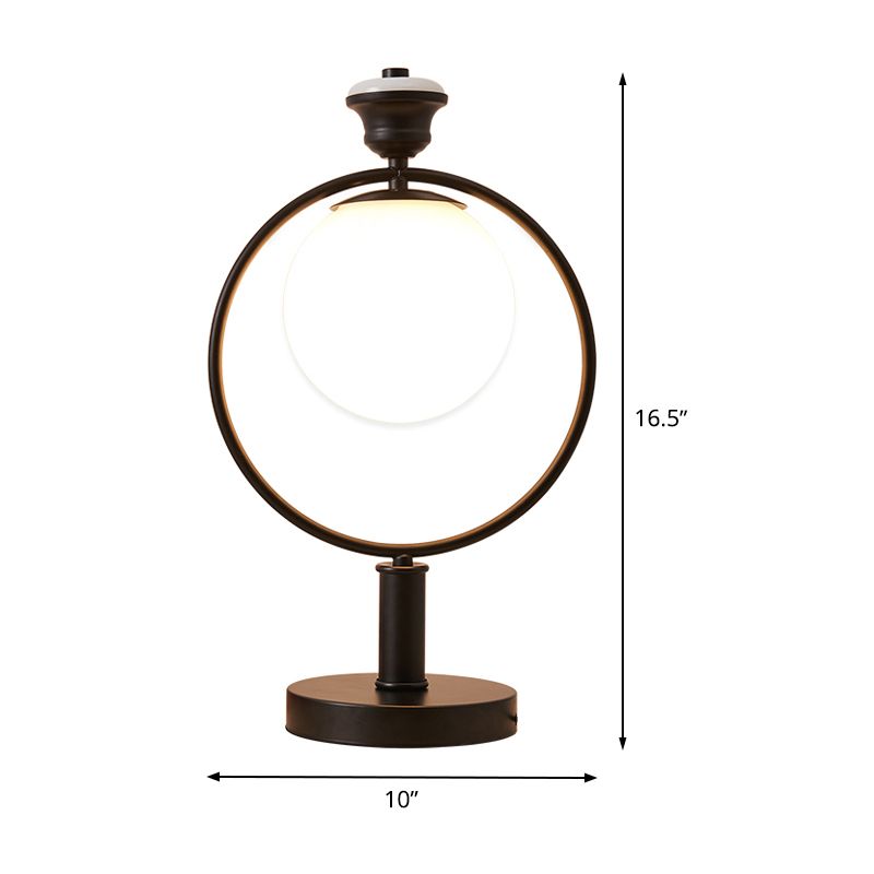 1 cabezal del escritorio de la noche Lámpara de mesa de mesa negra moderna con sombra de vidrio lácteo global