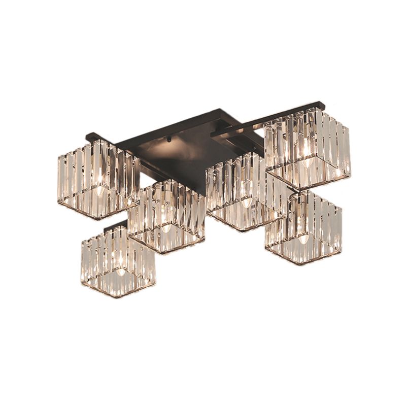 Black/Gold Cubic Living Room Flush Mount Lighting Modernist 4/6/8 Lights Crystal Ceiling Lighting