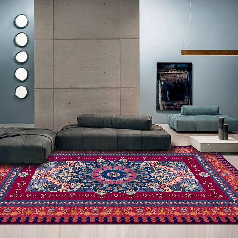 Soft Red Classic Carpet Polyester Moroccan Pattern Indoor Rug Washable Rug for Bedroom