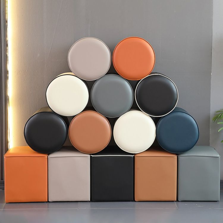 Minimalist Square Footstool Ottoman Pure Color Genuine Leather Ottoman
