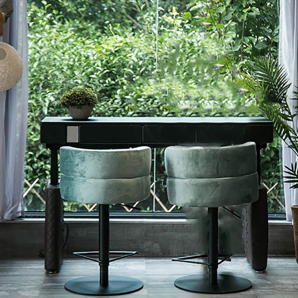 Green Bar Stools Adjustable Height Swivel Dining Stools with Metal Base