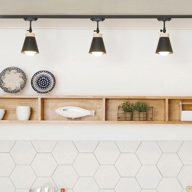 Nordic Modern Ceiling Track Lighting Cone Shaped Shade Solid Wood Spotlight for Living Room Background Wall and Clothing Store