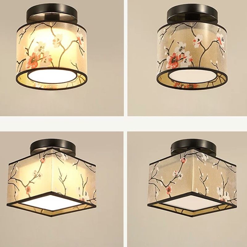 Plafonnier encastré en tissu chinois pour salon salle à manger bronze / noir