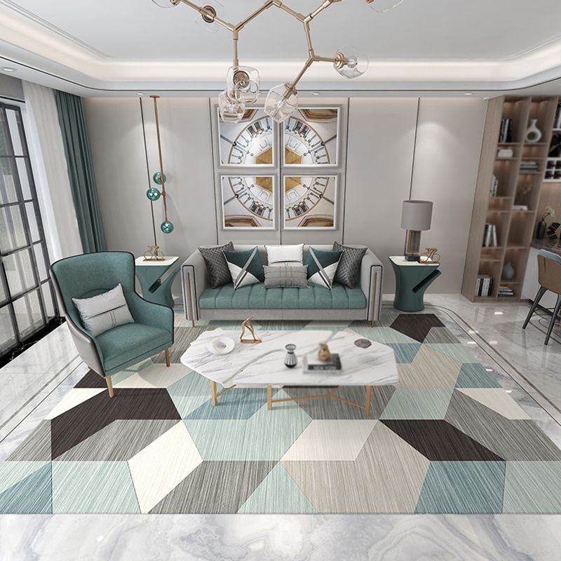 White Tone Nordic Area Carpet Polyester Geometric Splicing Indoor Rug Easy Care Carpet for Bedroom