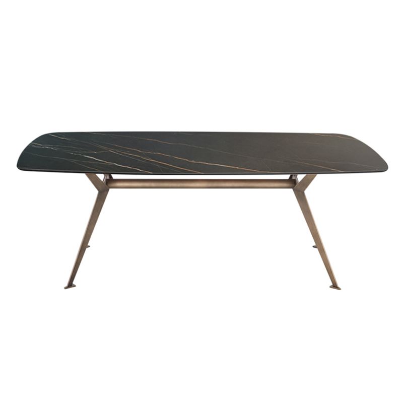 Mesa de comedor de piedra sinterizada industrial Rectángulo Tapa negra con base de metal