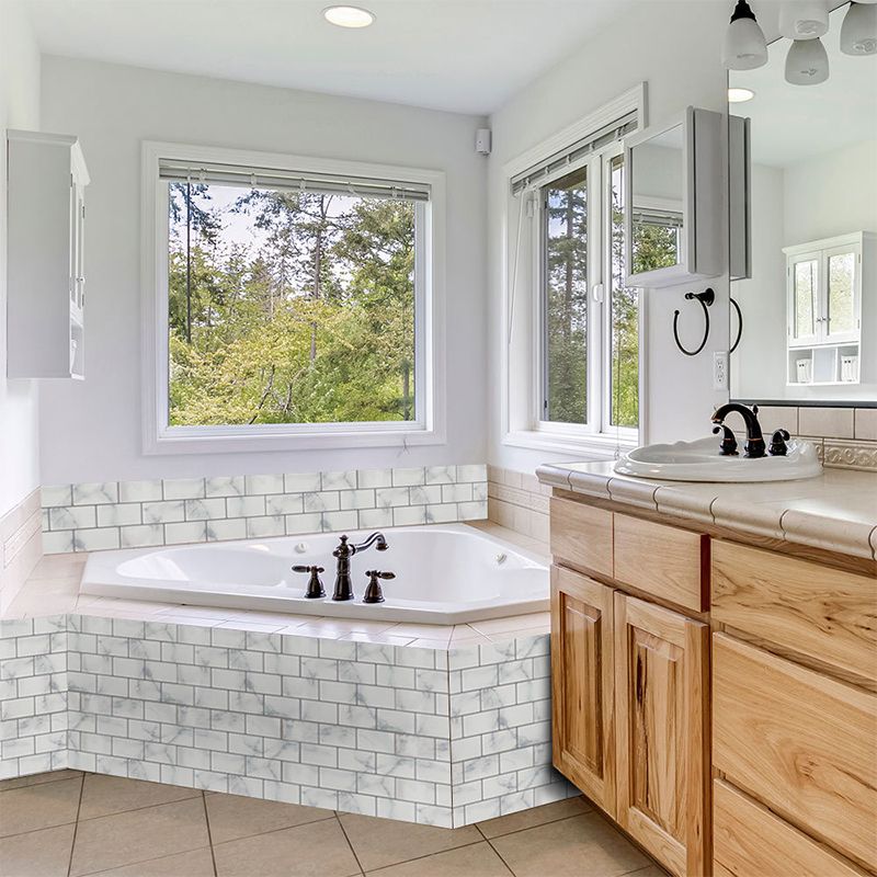 Faux Brick Wallpaper Panels Rustic Smooth Wall Covering in Grey for Bathroom, Self-Stick