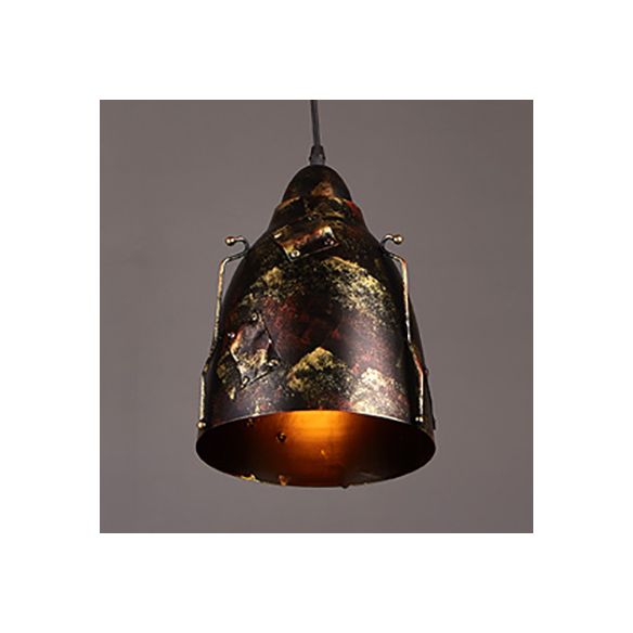 Rustic Stylish Tapered Hanging Lamp 8.5"/9" Wide 1 Light Wrought Iron Pendant Light with Patch Design in Rust