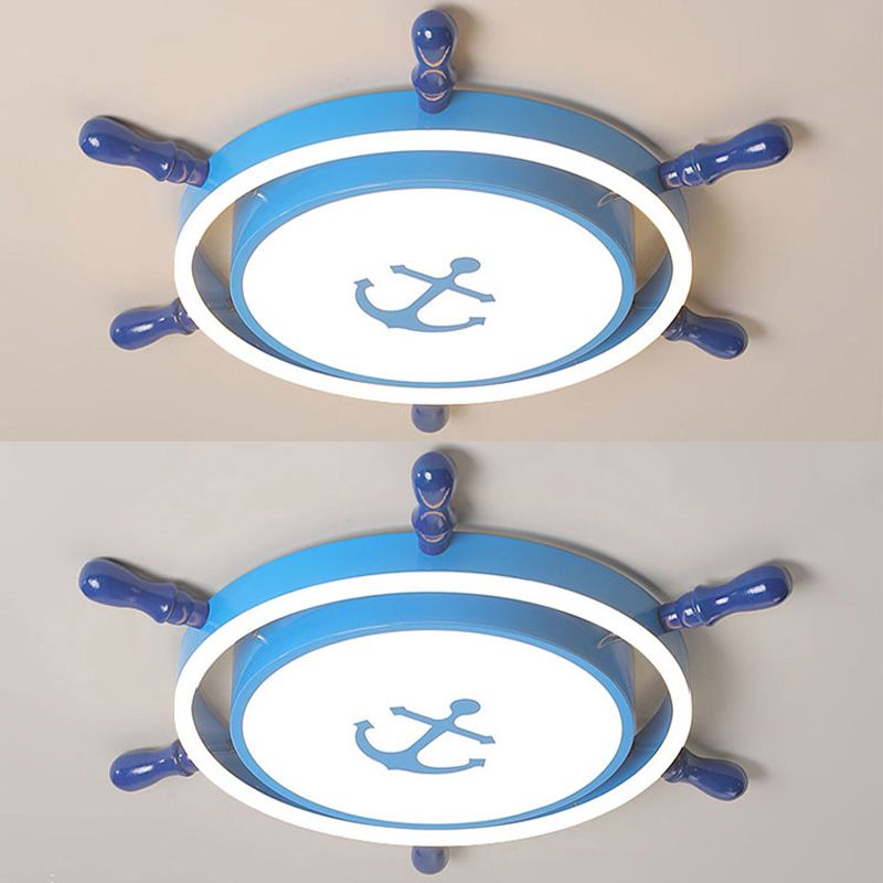 Plafonnier LED pour chambre à coucher, plafonnier bleu méditerranéen avec abat-jour en métal ancre