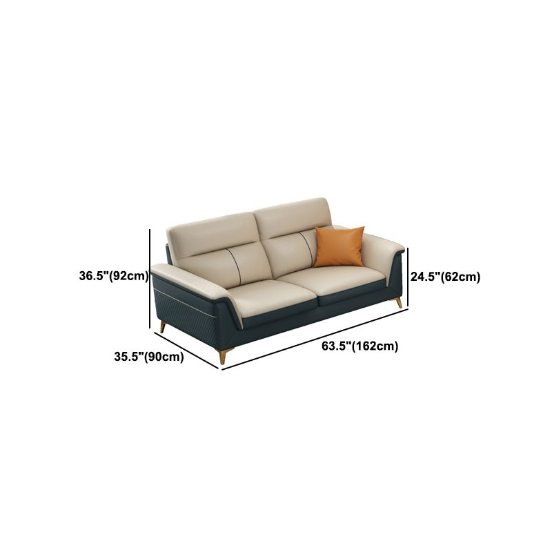 Pillow Top Arm Genuine Leather Sectionals, Cushion Back 36.2" Sectional Sofa in Ivory