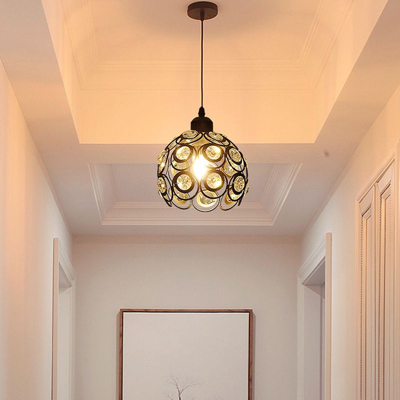 Modern Style Globe Pendant Light Fixture Crystal 1 Bulb Hallway Hanging Lamp