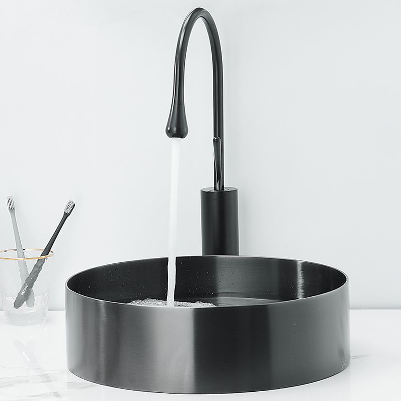 Modern Basin Sink Metal Round with Pop-Up Drain and Faucet Vessel Bathroom Sink