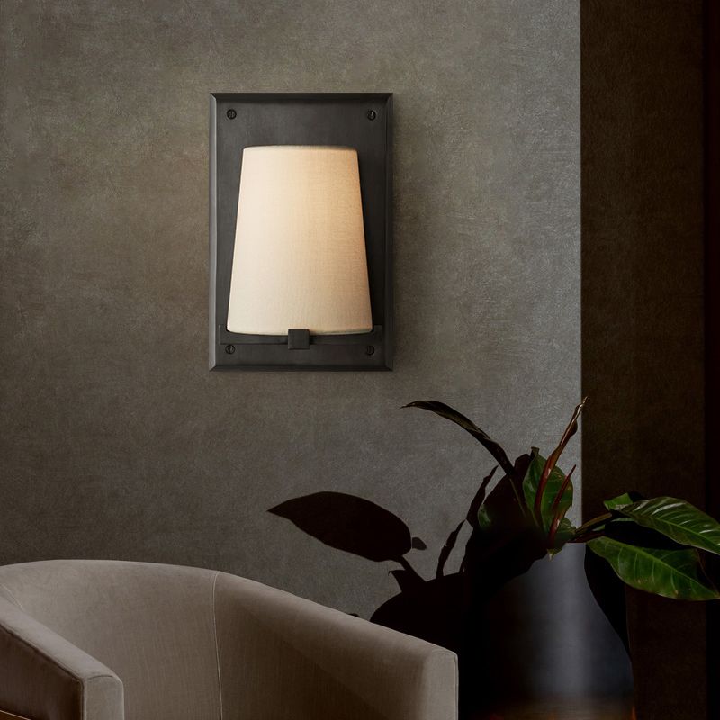Modern Metal Wall Sconce Cone Shape Wall Light with Fabric Shade for Bedroom