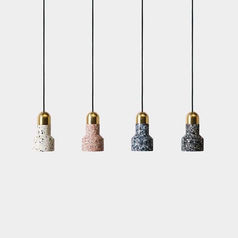 Flashlight Shaped Living Room Suspension Lighting Terrazzo 1-Light Nordic Style Pendant Ceiling Light