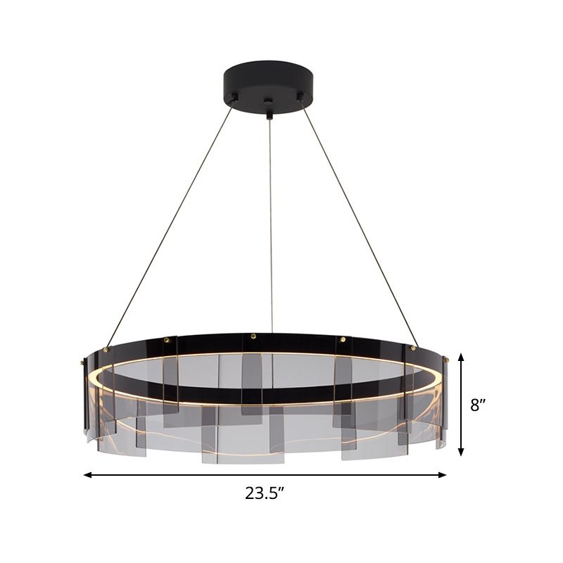 Black Circle Pendant Lighting Modernist Smoke Grey Glass LED Hanging Light Fixture