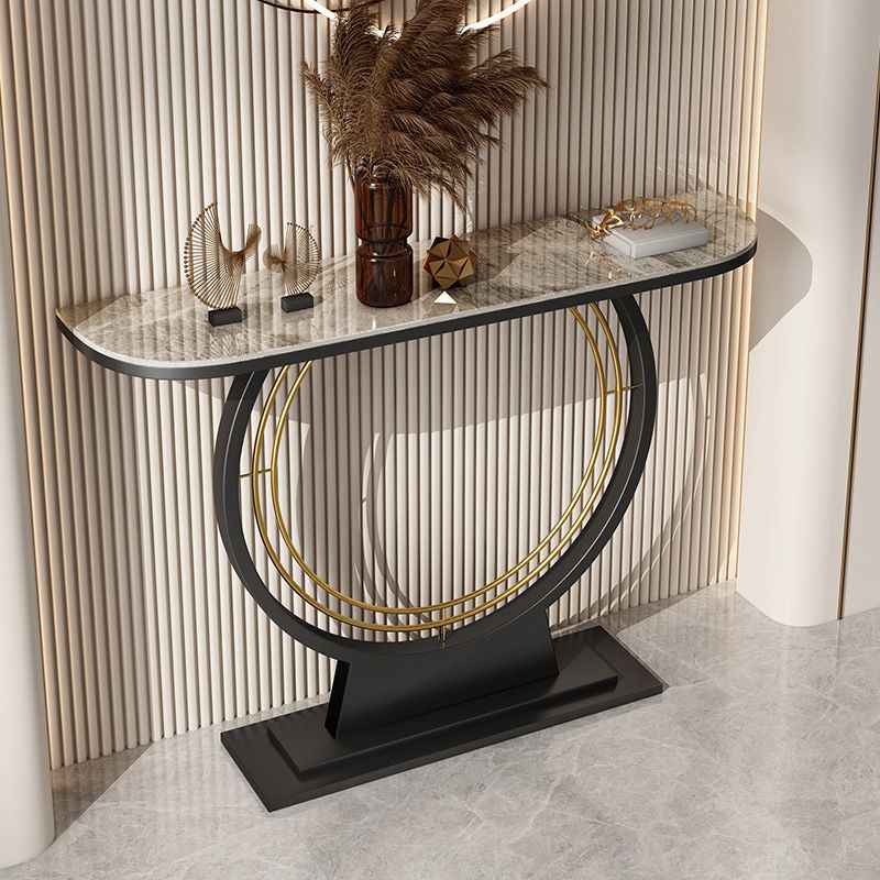 11" Wide Stone Console Table Contemporary Half Moon Sofa Table