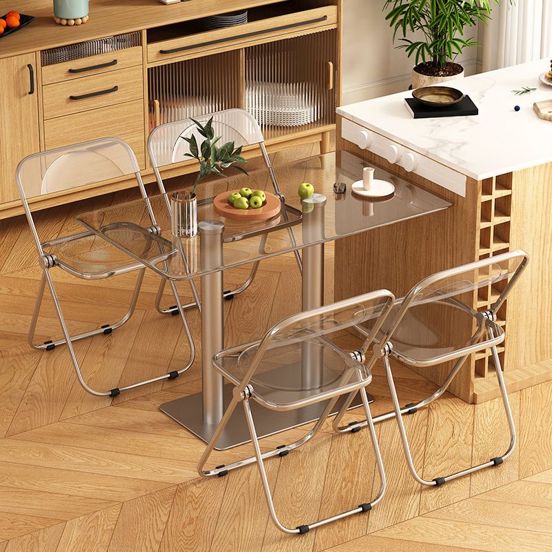 Polished Finish 1/4/5 Pcs Dining Set with Glass Dining Table and Foldable Chairs