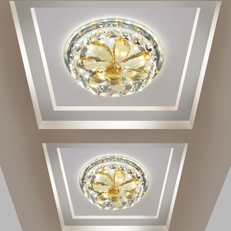 LED Flush Mount Lighting Fixture Modernist Floral Mini Crystal Ceiling Lamp in Gold