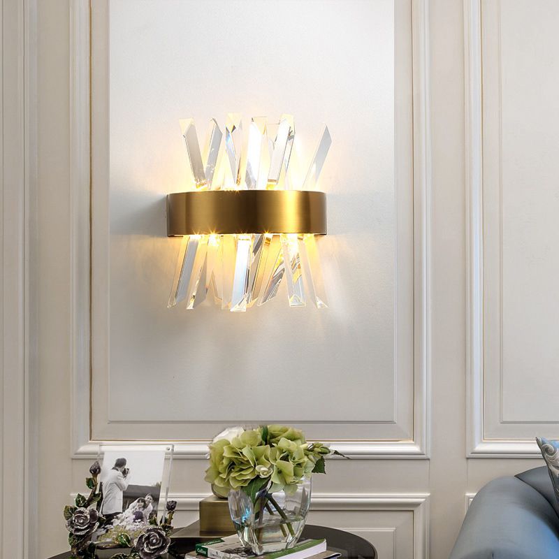 Geometric Shape Crystal Wall Light Modern Style 2 Lights Wall Light Sconce in Gold
