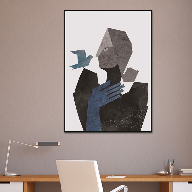 Woman and Bird Wall Art Black-Grey Canvas Made Wall Decor, Textured, Multiple Sizes