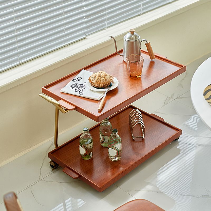 Solid Wood Sofa Side Accent Table with Shelf Rectangular Living Room Double Tier