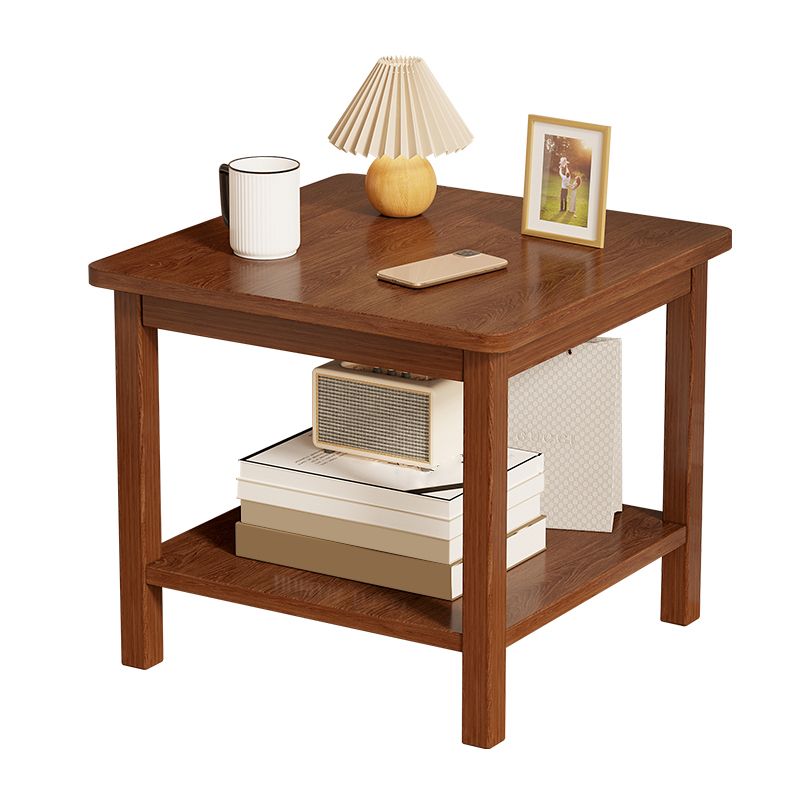 Modernistic Side Table Double Tier Wood Accent Side Table with Shelf