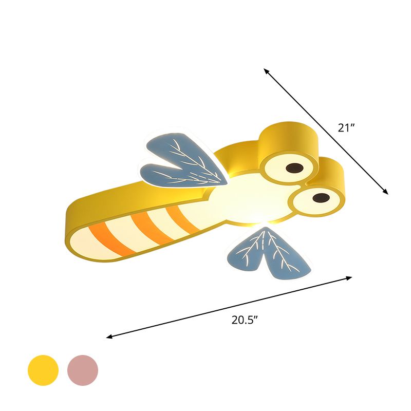 Lámpara de techo empotrada de dibujos animados LED acrílica con luz empotrada para dormitorio con forma de libélula en rosa/amarillo