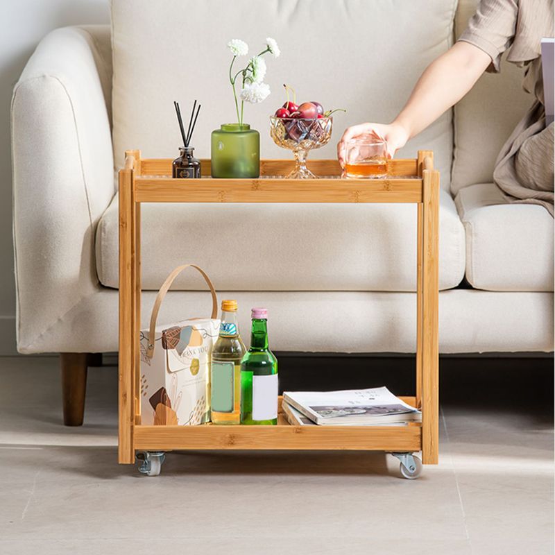 Contemporary Solid Wood 4 Legs Square Double Tier Accent Side Table