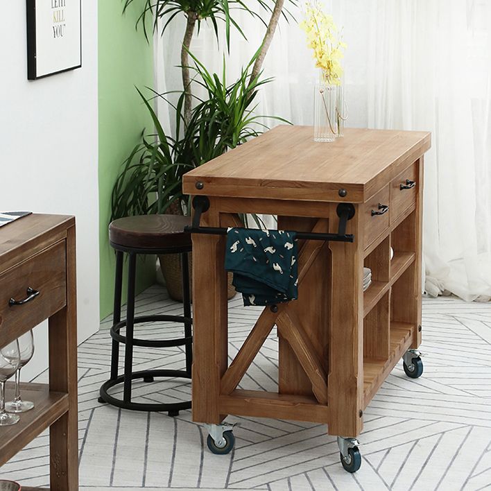 Industrial Stationary Kitchen Cart Wood Rectangular Kitchen Island Cart