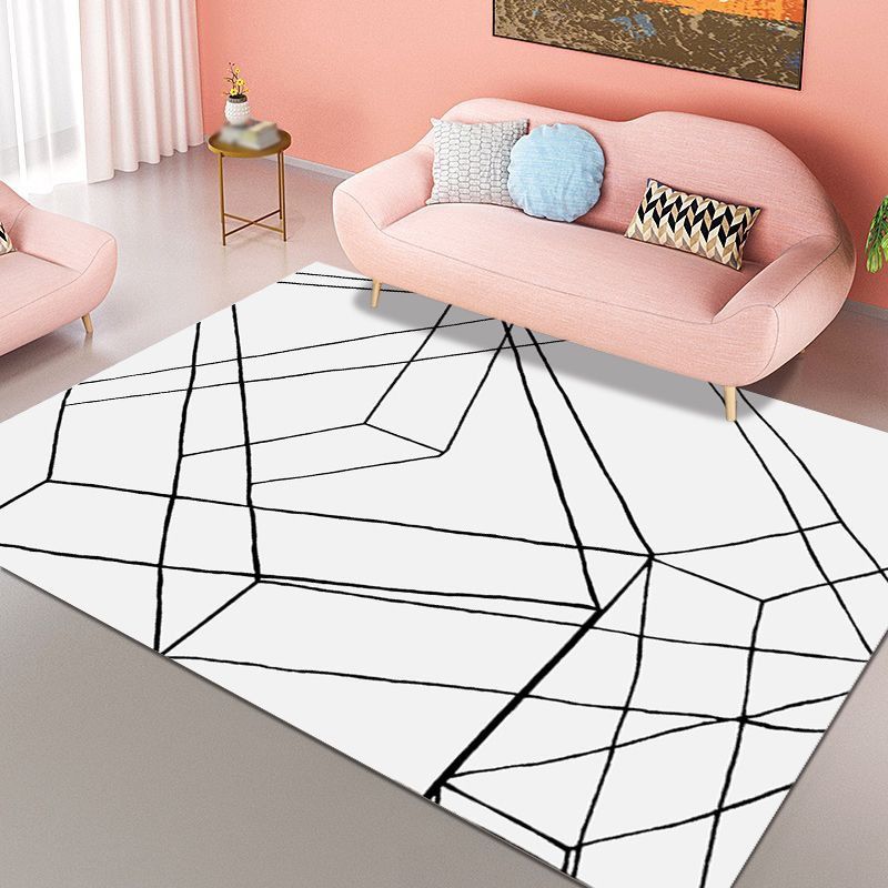 Light Blue Grid Rug Polyester Modern Rug Non-Slip Backing Rug for Living Room